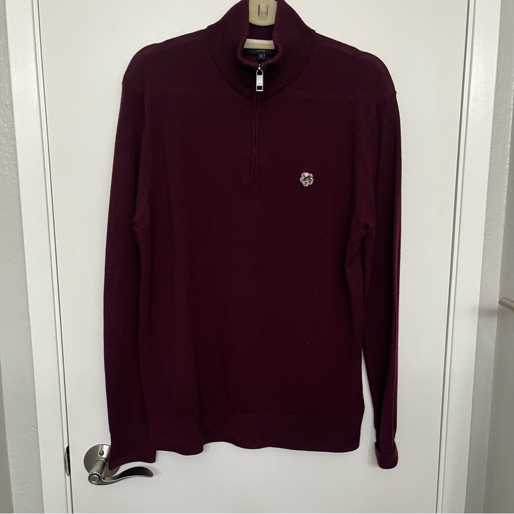 Ted Baker Men's Dark Red Zip-Up Sweater